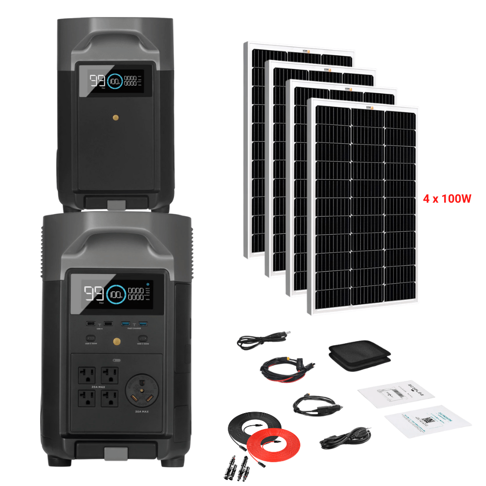 EcoFlow DELTA Pro + Solar Panels Complete Solar Generator Kit - EF-DELTAPro+XT60+EB+RS-M100[4]+RS-50102-T2 - Avanquil