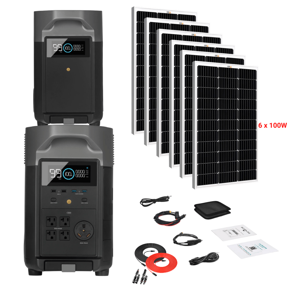 EcoFlow DELTA Pro + Solar Panels Complete Solar Generator Kit - EF-DELTAPro+XT60+EB+RS-M100[6]+RS-50102-T2 - Avanquil