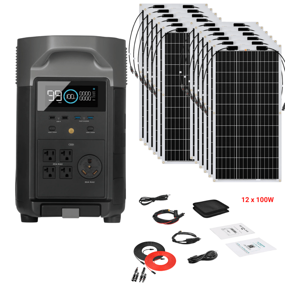 EcoFlow DELTA Pro + Solar Panels Complete Solar Generator Kit - EF-DELTAPro+XT60+RS-F100[12]+RS-50102-T2 - Avanquil