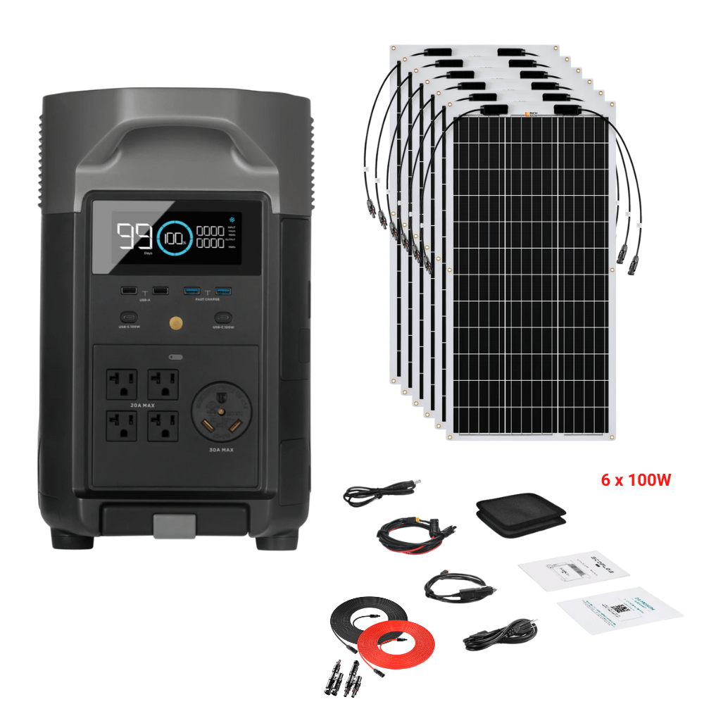 EcoFlow DELTA Pro + Solar Panels Complete Solar Generator Kit - EF-DELTAPro+XT60+RS-F100[6]+RS-50102-T2 - Avanquil
