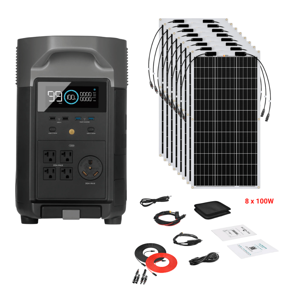 EcoFlow DELTA Pro + Solar Panels Complete Solar Generator Kit - EF-DELTAPro+XT60+RS-F100[8]+RS-50102-T2 - Avanquil