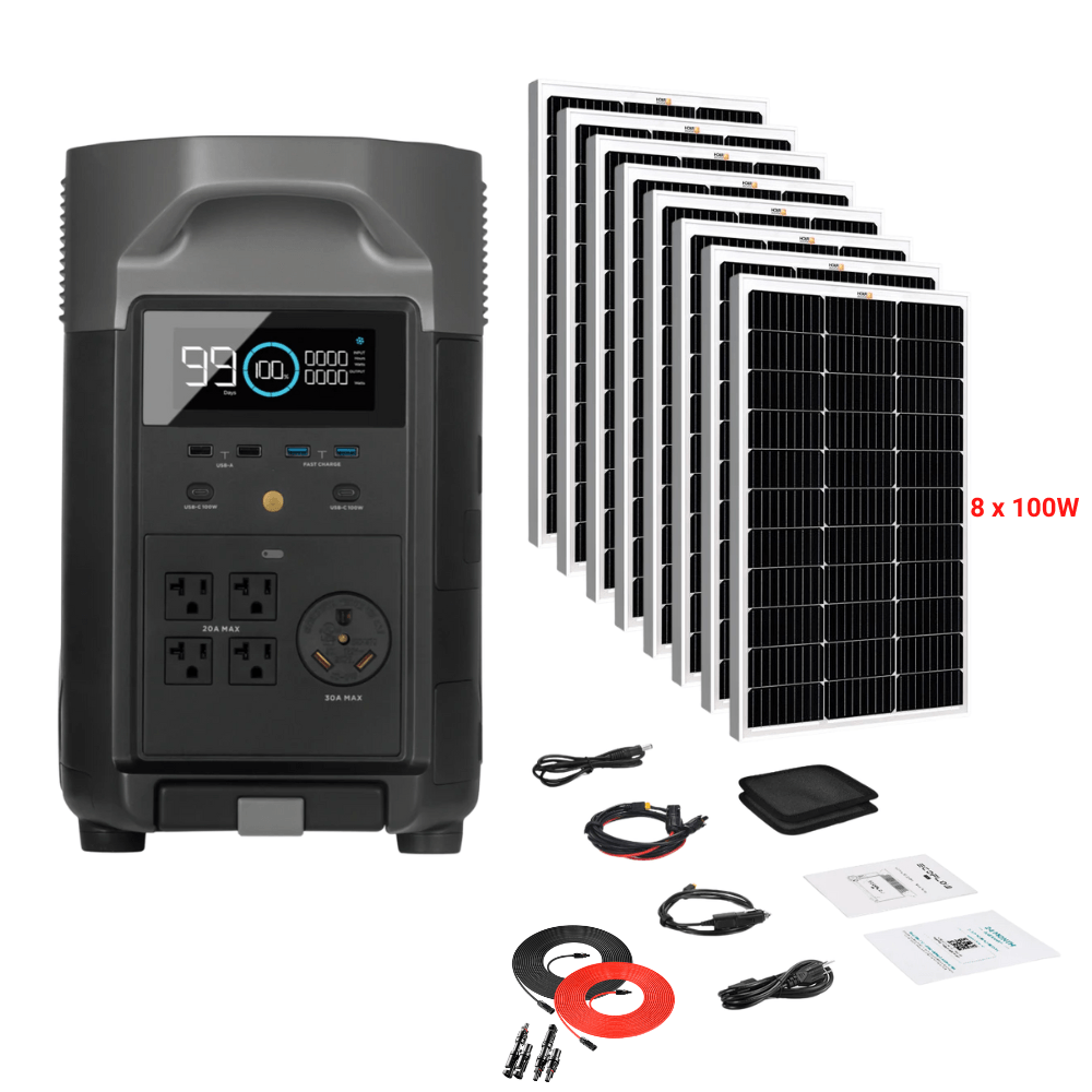 EcoFlow DELTA Pro + Solar Panels Complete Solar Generator Kit - EF-DELTAPro+XT60+RS-M100[8]+RS-50102-T2 - Avanquil