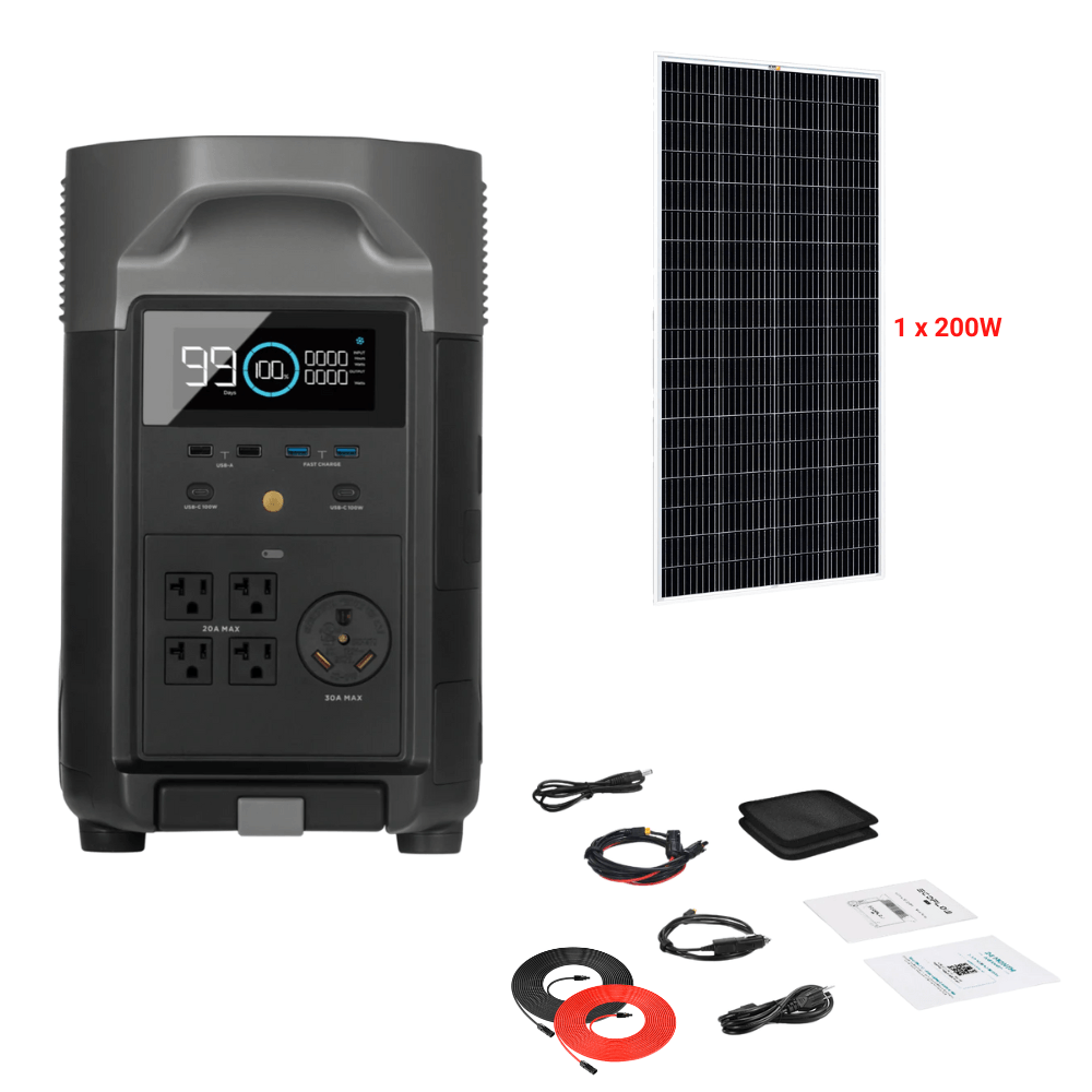 EcoFlow DELTA Pro + Solar Panels Complete Solar Generator Kit - EF-DELTAPro+XT60+RS-M200+RS-50102 - Avanquil
