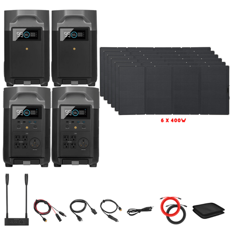 EcoFlow [Dual] DELTA Pro 7,200W 120/240V Output + Solar Panels Complete Solar Generator Kit - EF-DELTAPro[2]+EB[2]+EF-400W[6]+DVH+RS-50102[2] - Avanquil