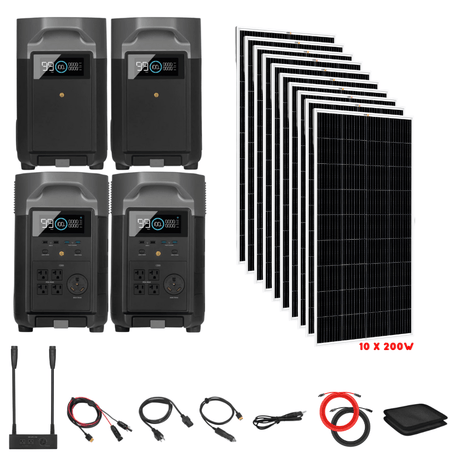 EcoFlow [Dual] DELTA Pro 7,200W 120/240V Output + Solar Panels Complete Solar Generator Kit - EF-Pro[2]+SC[2]+EB[2]+RS-M200[10]+DVH+RS-50102[2] - Avanquil