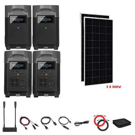 EcoFlow [Dual] DELTA Pro 7,200W 120/240V Output + Solar Panels Complete Solar Generator Kit - EF-Pro[2]+SC[2]+EB[2]+RS-M200[2]+DVH+RS-50102[2] - Avanquil