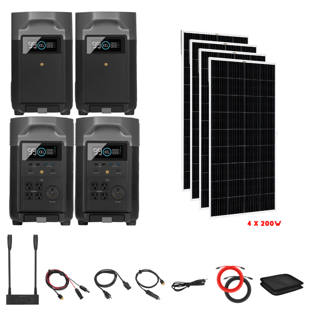 EcoFlow [Dual] DELTA Pro 7,200W 120/240V Output + Solar Panels Complete Solar Generator Kit - EF-Pro[2]+SC[2]+EB[2]+RS-M200[4]+DVH+RS-50102[2] - Avanquil