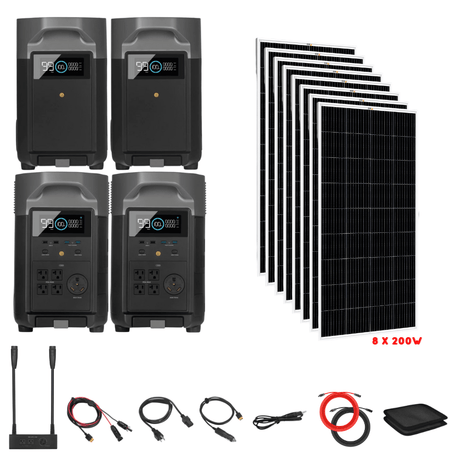 EcoFlow [Dual] DELTA Pro 7,200W 120/240V Output + Solar Panels Complete Solar Generator Kit - EF-Pro[2]+SC[2]+EB[2]+RS-M200[8]+DVH+RS-50102[2] - Avanquil