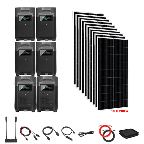 EcoFlow [Dual] DELTA Pro 7,200W 120/240V Output + Solar Panels Complete Solar Generator Kit - EF-Pro[2]+SC[2]+EB[4]+RS-M200[10]+DVH+RS-50102[2] - Avanquil