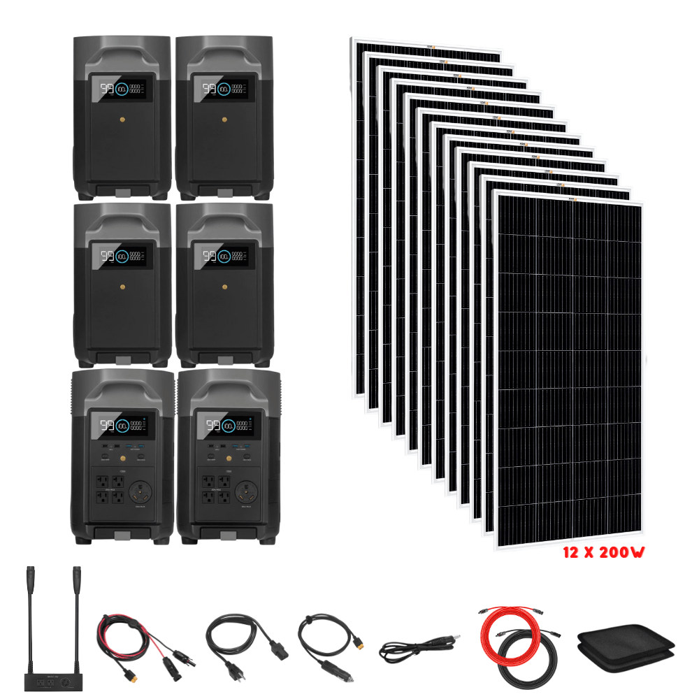 EcoFlow [Dual] DELTA Pro 7,200W 120/240V Output + Solar Panels Complete Solar Generator Kit - EF-Pro[2]+SC[2]+EB[4]+RS-M200[12]+DVH+RS-50102[2] - Avanquil