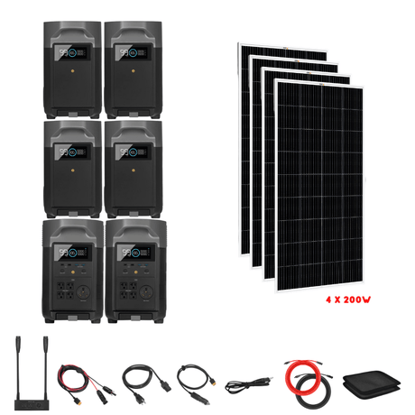 EcoFlow [Dual] DELTA Pro 7,200W 120/240V Output + Solar Panels Complete Solar Generator Kit - EF-Pro[2]+SC[2]+EB[4]+RS-M200[4]+DVH+RS-50102[2] - Avanquil