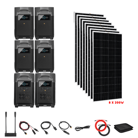 EcoFlow [Dual] DELTA Pro 7,200W 120/240V Output + Solar Panels Complete Solar Generator Kit - EF-Pro[2]+SC[2]+EB[4]+RS-M200[8]+DVH+RS-50102[2] - Avanquil