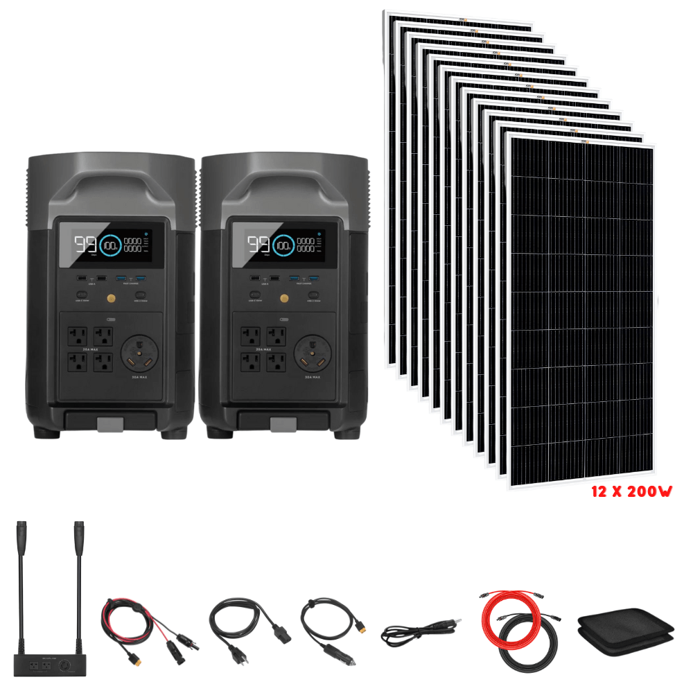 EcoFlow [Dual] DELTA Pro 7,200W 120/240V Output + Solar Panels Complete Solar Generator Kit - EF-Pro[2]+SC[2]+RS-M200[12]+DVH+RS-50102[2] - Avanquil
