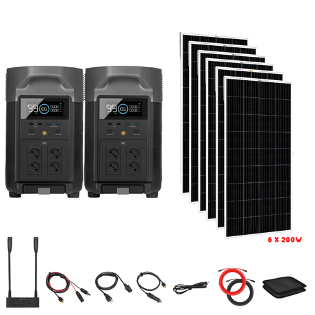 EcoFlow [Dual] DELTA Pro 7,200W 120/240V Output + Solar Panels Complete Solar Generator Kit - EF-Pro[2]+SC[2]+RS-M200[6]+DVH+RS-50102[2] - Avanquil