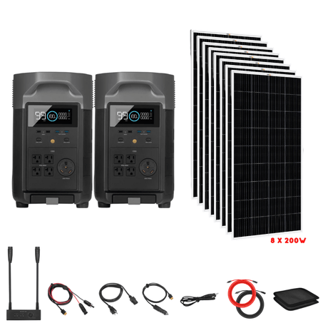 EcoFlow [Dual] DELTA Pro 7,200W 120/240V Output + Solar Panels Complete Solar Generator Kit - EF-Pro[2]+SC[2]+RS-M200[8]+DVH+RS-50102[2] - Avanquil