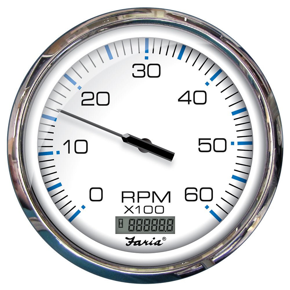 Faria 5" Tachometer w/Digital Hourmeter (6000 RPM) Gas (Inboard) Chesapeake White w/Stainless Steel Bezel - 33863 - CW75476 - Avanquil
