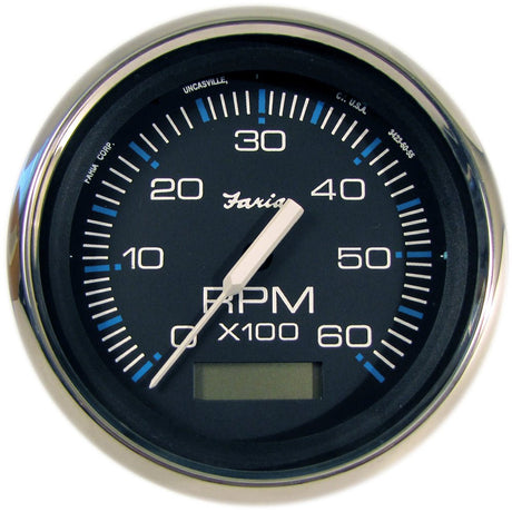 Faria Chesapeake Black SS 4" Tachometer w/Hourmeter - 6,000 RPM (Gas - Inboard) - 33732 - CW54622 - Avanquil