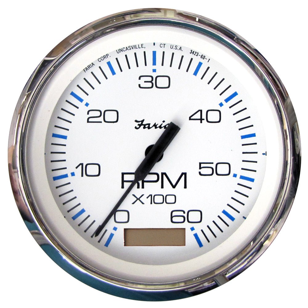Faria Chesapeake White SS 4" Tachometer w/Hourmeter - 6,000 RPM (Gas - Inboard) - 33832 - CW54642 - Avanquil