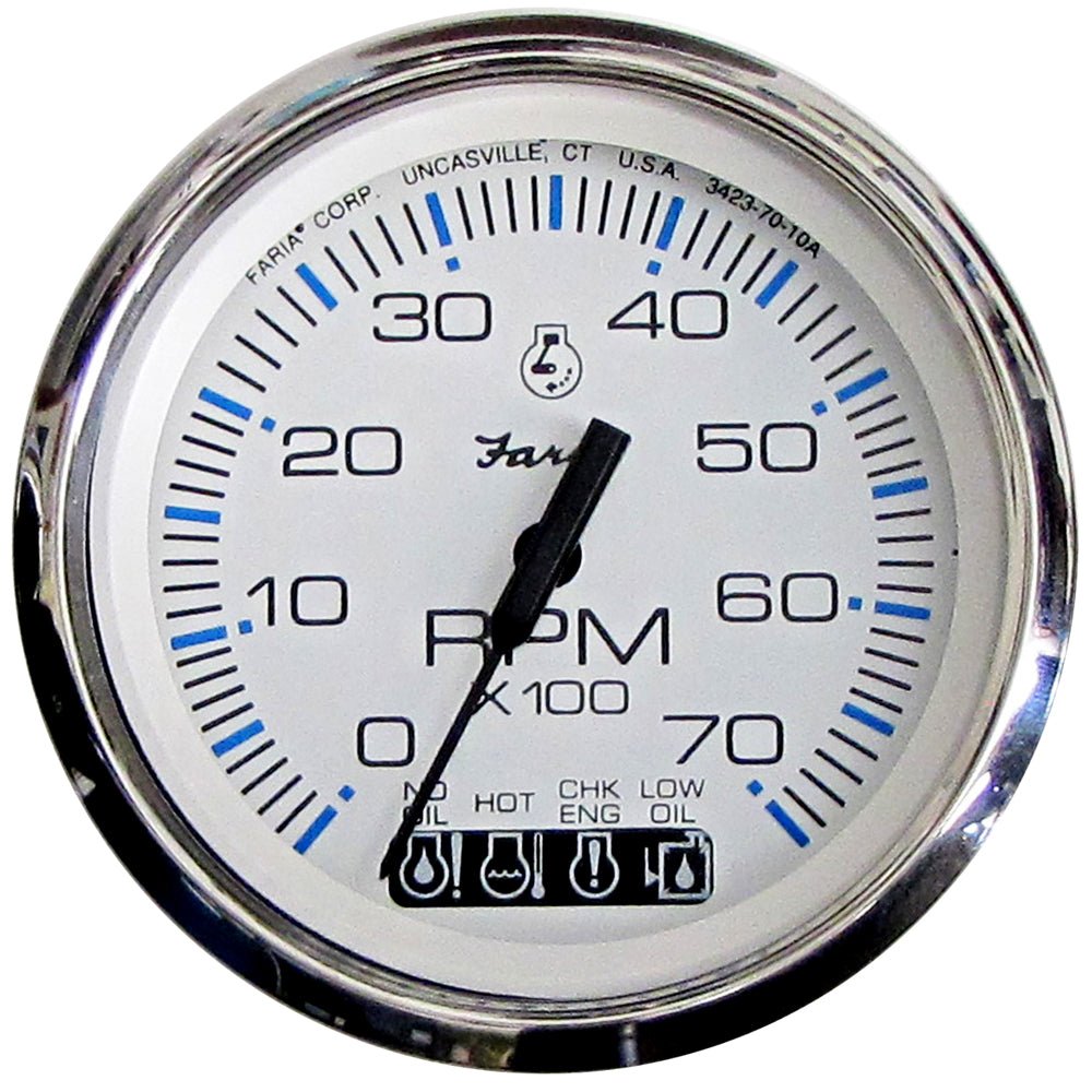 Faria Chesapeake White SS 4" Tachometer w/Systemcheck Indicator - 7,000 RPM (Gas - Johnson/Evinrude Outboard) - 33850 - CW54644 - Avanquil