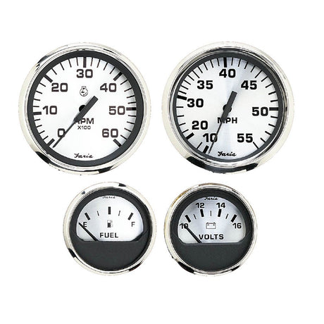 Faria Spun Silver Box Set of 4 Gauges f/Outboard Engines - Speedometer, Tach, Voltmeter & Fuel Level - KTF0182 - CW74669 - Avanquil
