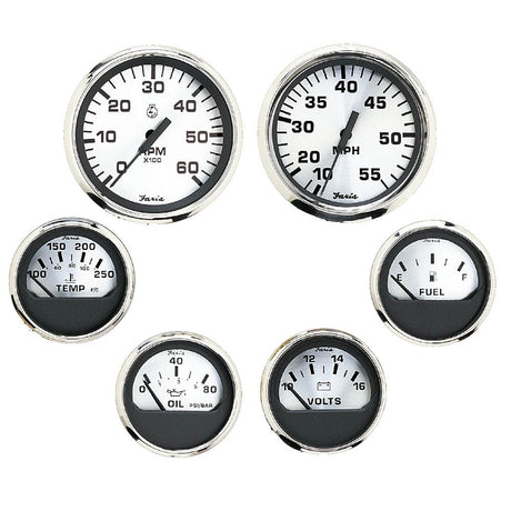 Faria Spun Silver Box Set of 6 Gauges f/ Inboard Engines - Speed, Tach, Voltmeter, Fuel Level, Water Temperature & Oil - KTF0184 - CW74666 - Avanquil