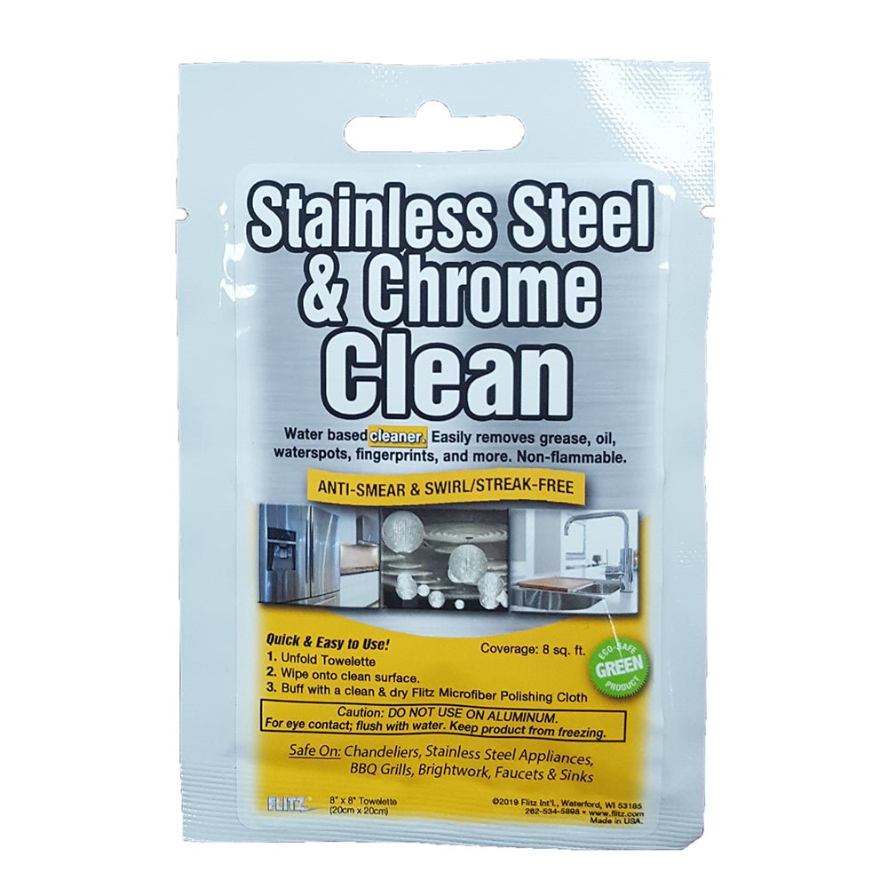 Flitz Stainless Steel & Chrome Cleaner Degreaser 8" x 8" Towelette Packet - SP 01501 - CW83276 - Avanquil