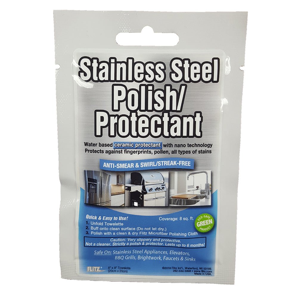Flitz Stainless Steel Polish 8" x 8" Towelette Packet - SS 01301 - CW83275 - Avanquil