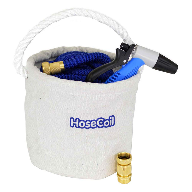 HoseCoil Canvas Bucket w/75' Expandable Hose, Rubber Tip Nozzle & Quick Release - HCE75CB - CW81265 - Avanquil