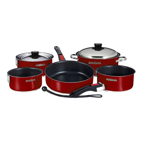 Magma Nesting 10-Piece Induction Compatible Cookware - Magma Red Exterior & Slate Black Ceramica Non-Stick Interior - A10-366MR-2-IND - CW58445 - Avanquil