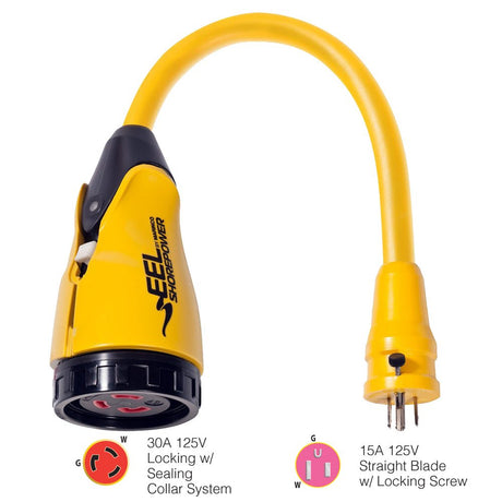 Marinco P15-30 EEL 30A-125V Female to 15A-125V Male Pigtail Adapter - Yellow - CW49358 - Avanquil