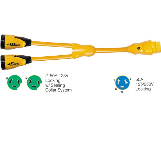 Marinco Y504-2-503 EEL (2)50A-125V Female to (1)50A-125/250V Male "Y" Adapter - Yellow - CW49367 - Avanquil