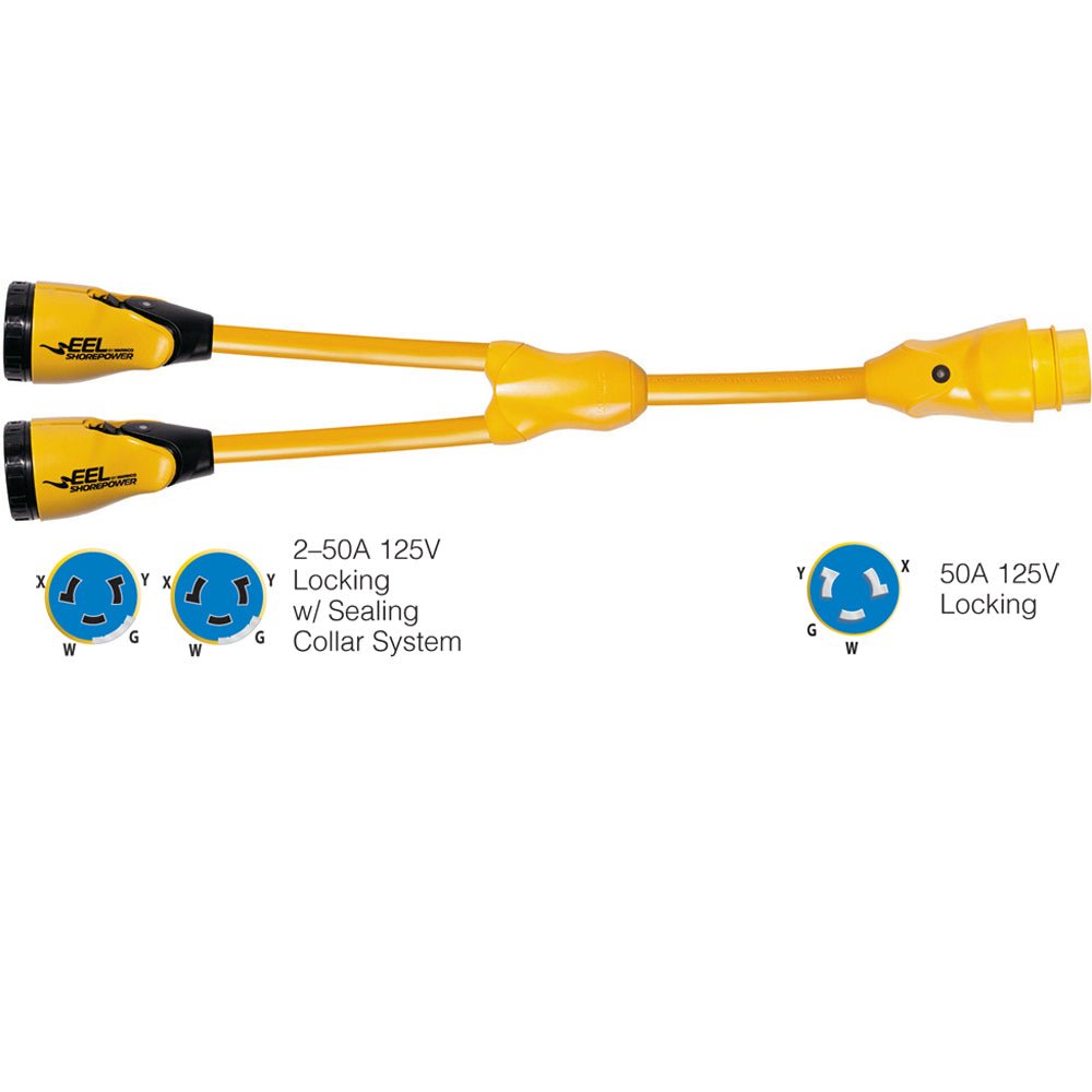 Marinco Y504-2-504 EEL (2)50A-125/250V Female to (1)50A-125/250V Male "Y" Adapter - Yellow - CW49369 - Avanquil