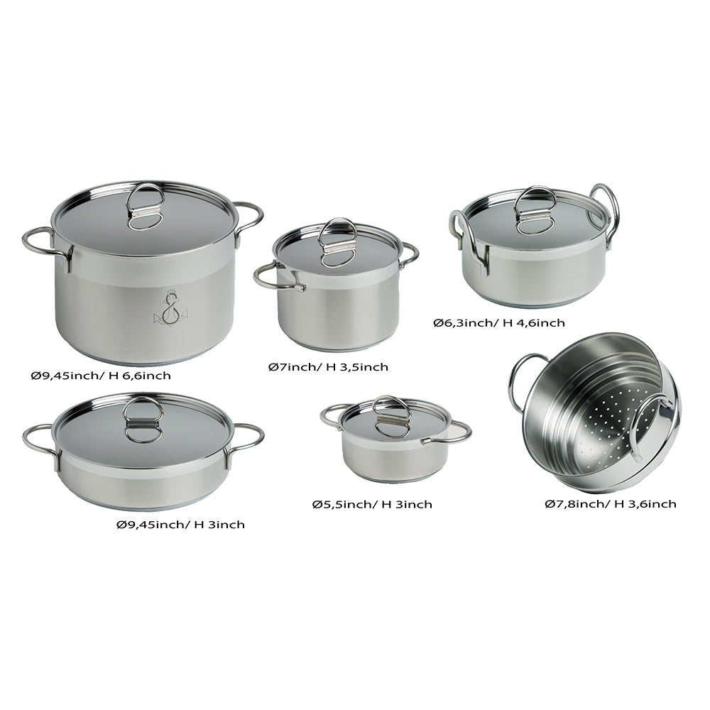 Marine Business Kitchen Cookware Pan Set Self-Containing - Stainless Steel - Set of 8 - 20001 - CW89752 - Avanquil