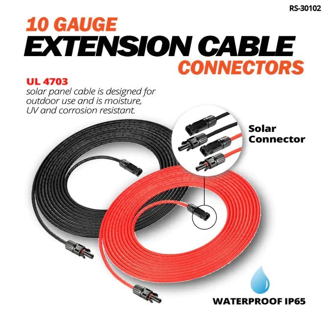 Rich Solar 10 Gauge 20 Feet Solar Extension Cable - UV and Corrosion Resistant - RS-20102 - Avanquil
