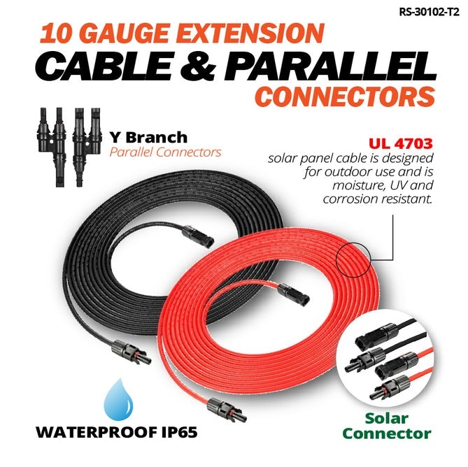 Rich Solar 10 Gauge 30 Feet Solar Extension Cable and Parallel Connectors - RS-30102-T2 - Avanquil