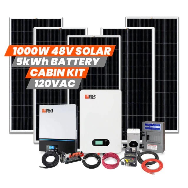 Rich Solar 1000W 48V Solar - 5kWh Capacity - 120VAC Cabin Kit - RS-1000W 48V 120VAC Cabin Kit - Avanquil