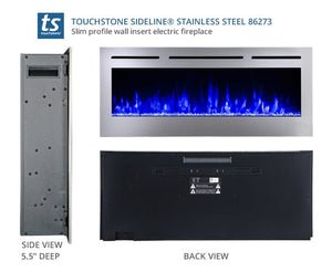 Touchstone The Sideline Deluxe Stainless Steel 86273 50" Recessed Electric Fireplace - TS-86273 - Avanquil